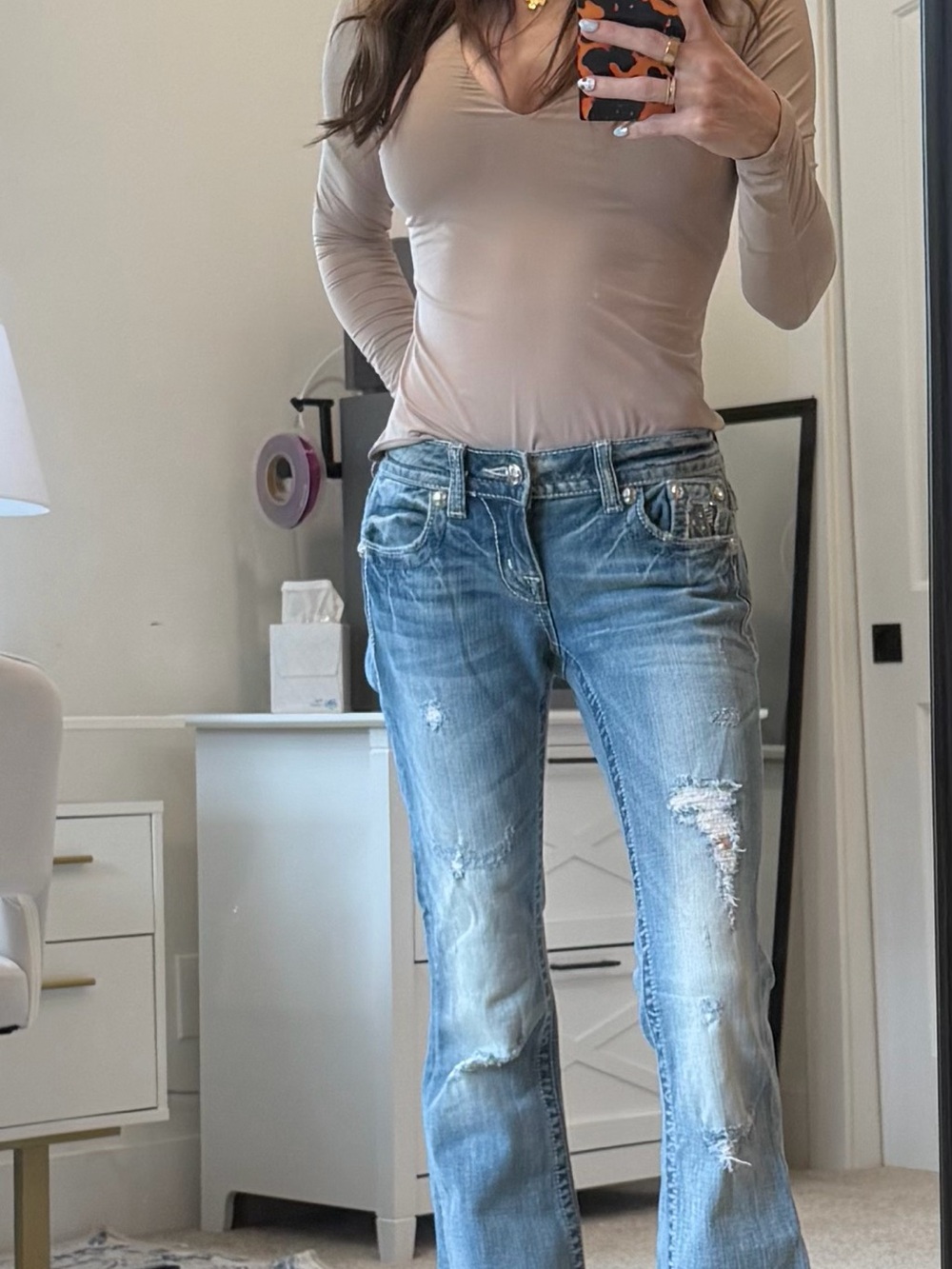 Miss Me Light Blue Distressed Rhinestone Embellished Bootcut Jeans Size 25